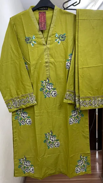 Pakistani Original Hayat Stitched Cotton Co-ords 2 Pcs _ Olive 